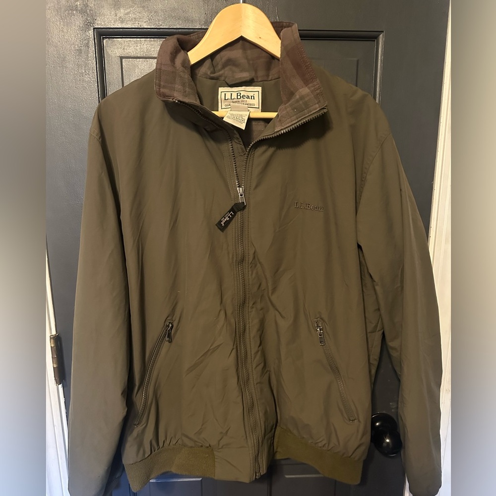 L.L. Bean Men's Warm-Up Jacket, Flannel-lined_Olive Green_Size M